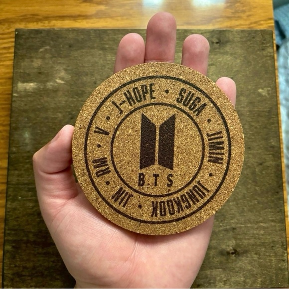 BTS Logo Laser Engraved Cork Coaster #5 - Picture 3 of 5